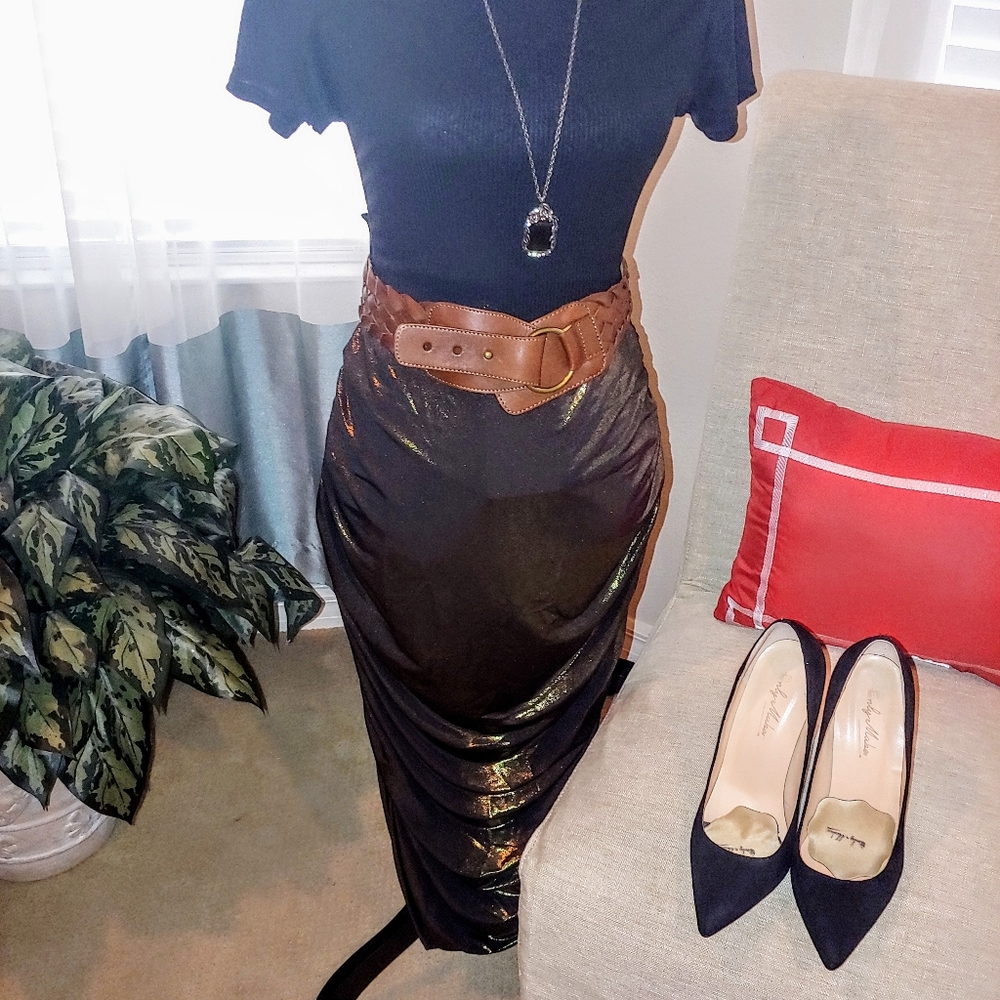 Olive liquid metallic skirt New size 8 - Picture 6 of 9